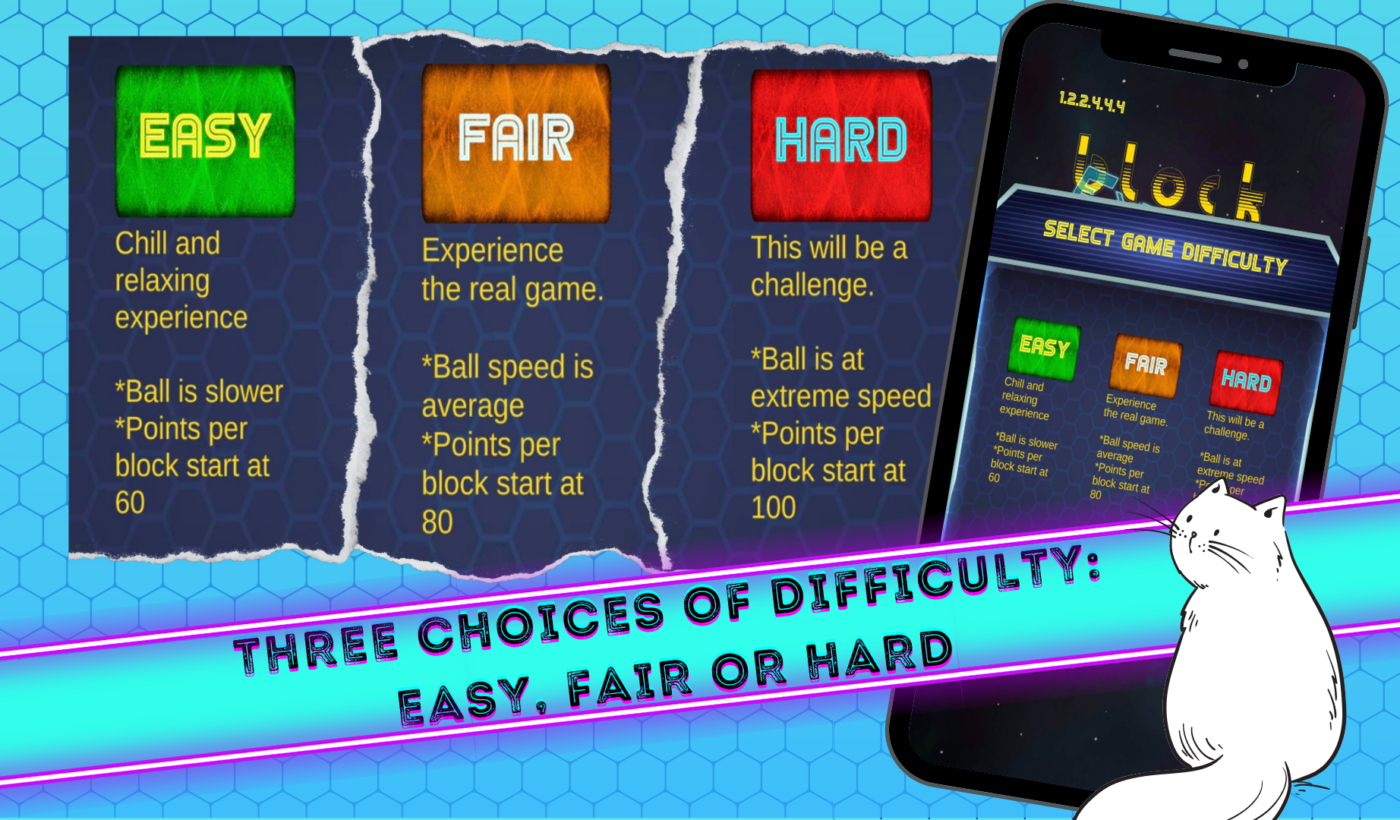 Block Break - Extreme Edition: Three Choices of Difficulty Easy, Fair or Hard